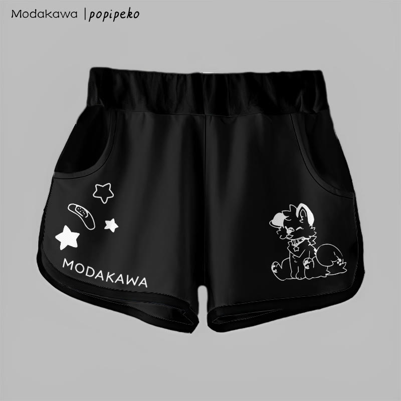 MODAKAWA X popipeko Gradient Tongue-Out Puppy Graphic Shorts - Black - 5XL - image 7