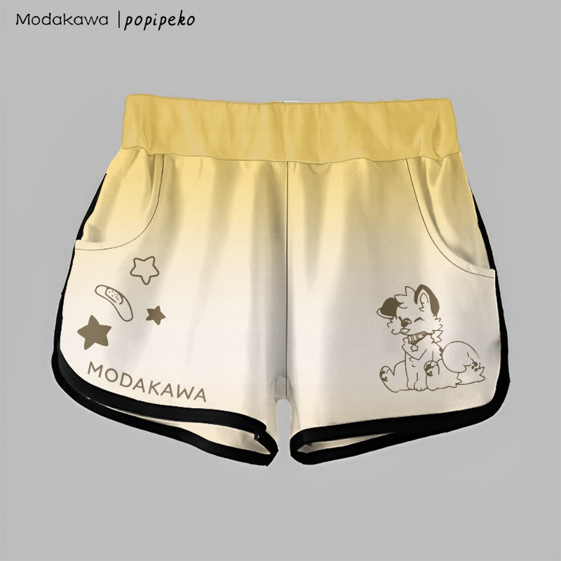 MODAKAWA X popipeko Gradient Tongue-Out Puppy Graphic Shorts - Yellow&White - 5XL - image 2