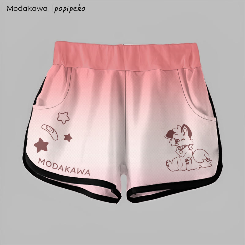 MODAKAWA X popipeko Gradient Tongue-Out Puppy Graphic Shorts - Pink - 5XL - image 4