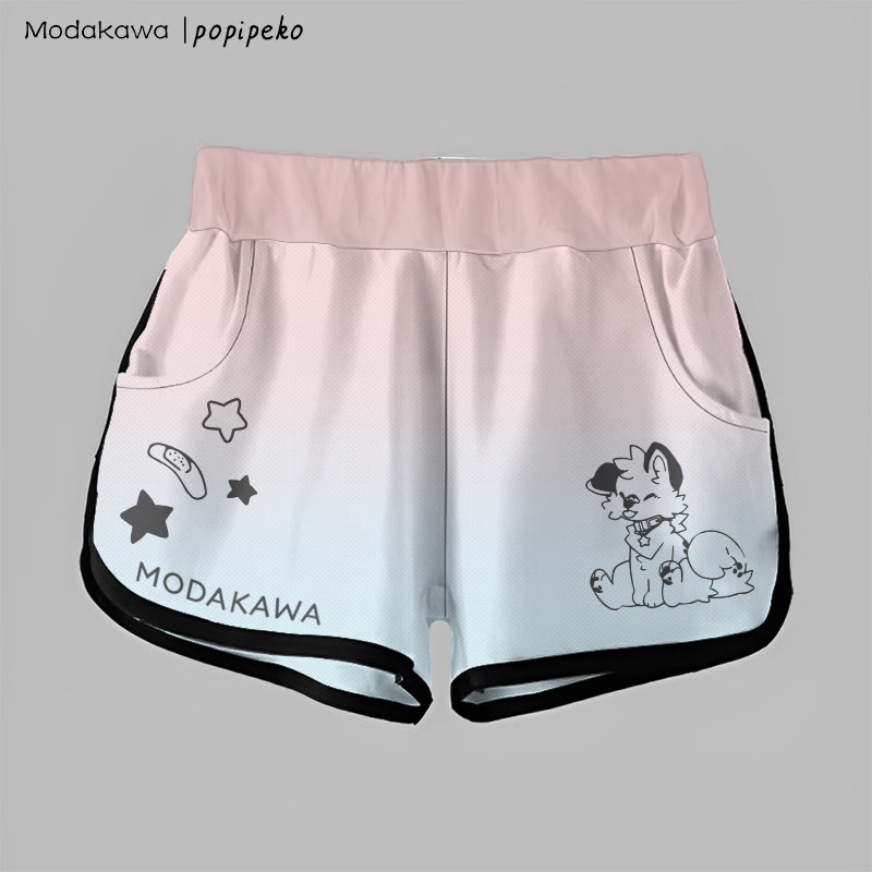 MODAKAWA X popipeko Gradient Tongue-Out Puppy Graphic Shorts - Pink&Blue - 5XL - image 3
