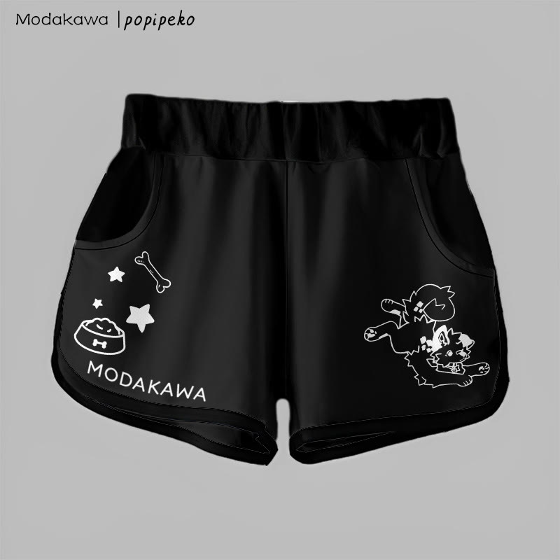 MODAKAWA X popipeko Gradient Playful Puppy Graphic Shorts - Black - 5XL - image 7
