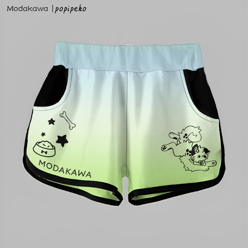 MODAKAWA X popipeko Gradient Playful Puppy Graphic Shorts - Blue&Green - 5XL - image 1