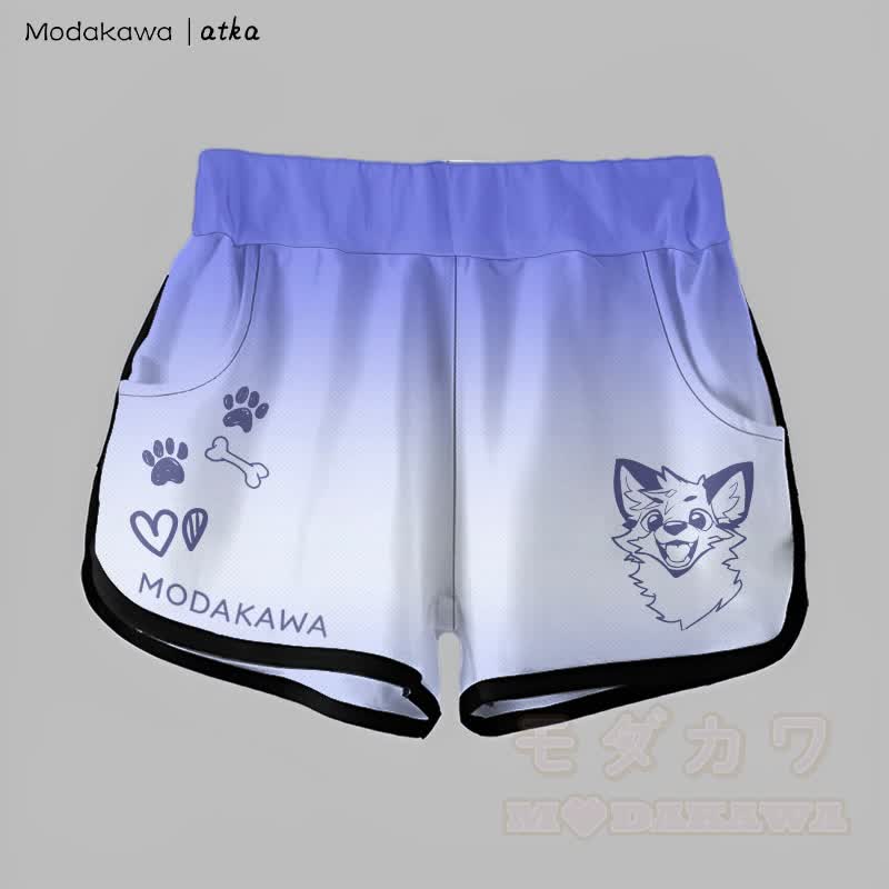 MODAKAWA X atka Gradient Cheerful Fox Graphic Shorts - Blue - 5XL - image 1