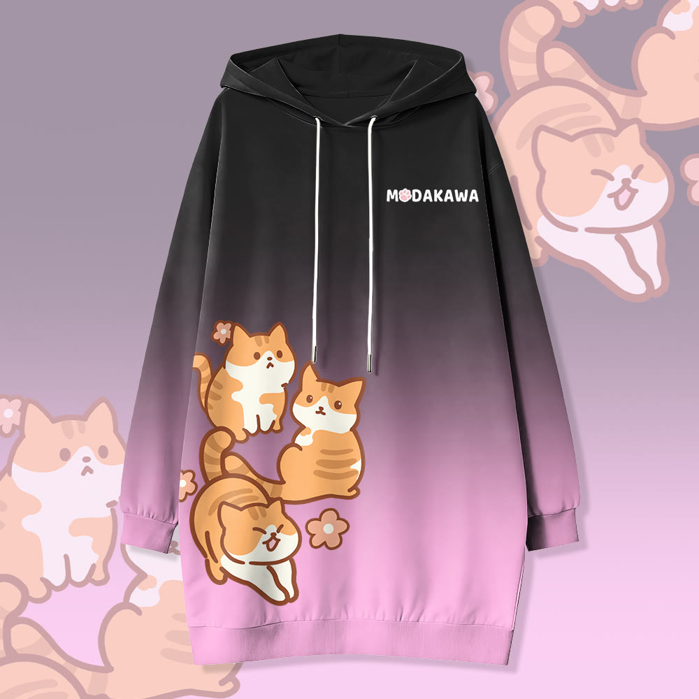MODAKAWA Gradient Kitty Hooded Sweatshirt Dress With Side Pockets - Purple - 4XL - image 1