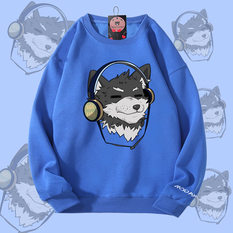 MODAKAWA Koda With Headphones Graphic Unisex Sweatshirt - Blue - 5XL - image 1