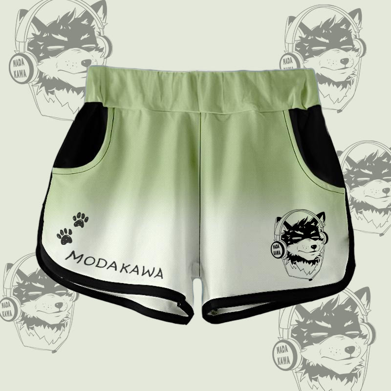 MODAKAWA Gradient Koda With Headphones Graphic Shorts - Green&White - 5XL - image 1