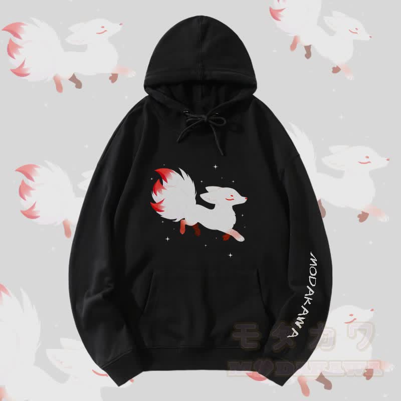 MODAKAWA Nine-tailed Fox Graphic Streetwear Pullover Hoodie - Black B - 5XL - image 2
