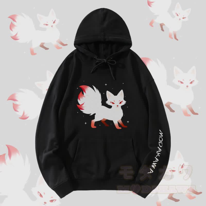 MODAKAWA Nine-tailed Fox Graphic Streetwear Pullover Hoodie - Black A - 5XL - image 1