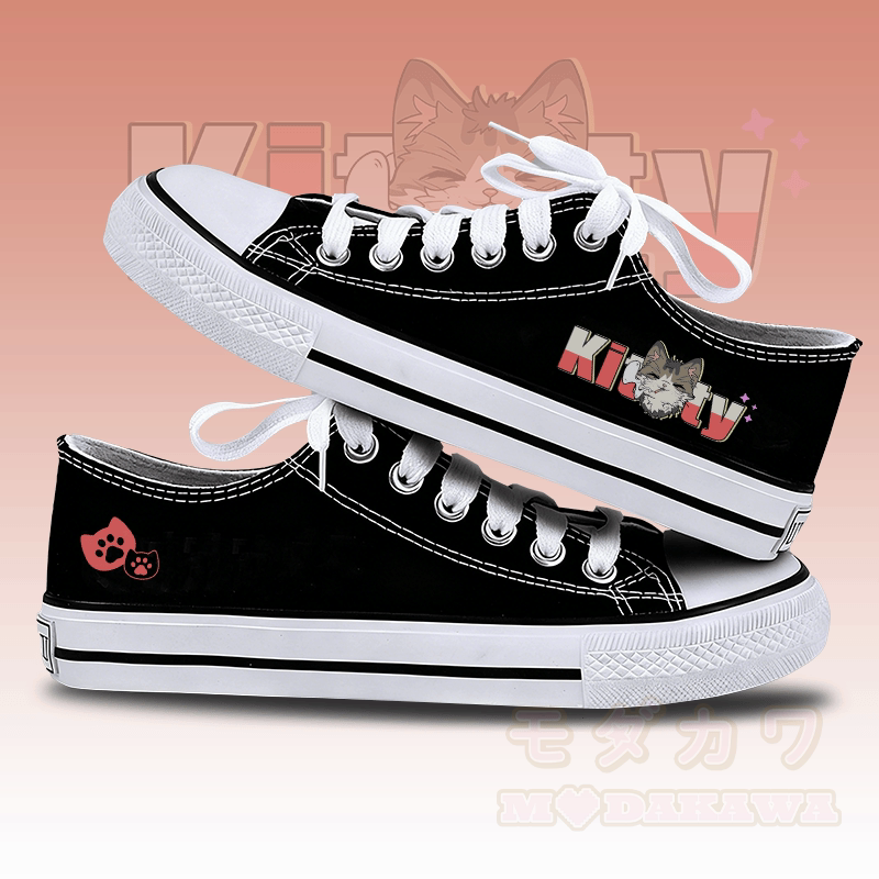 MODAKAWA Smoking Kitty Graphic Low Top Lace Up Canvas Shoes - Black - 44 - image 1
