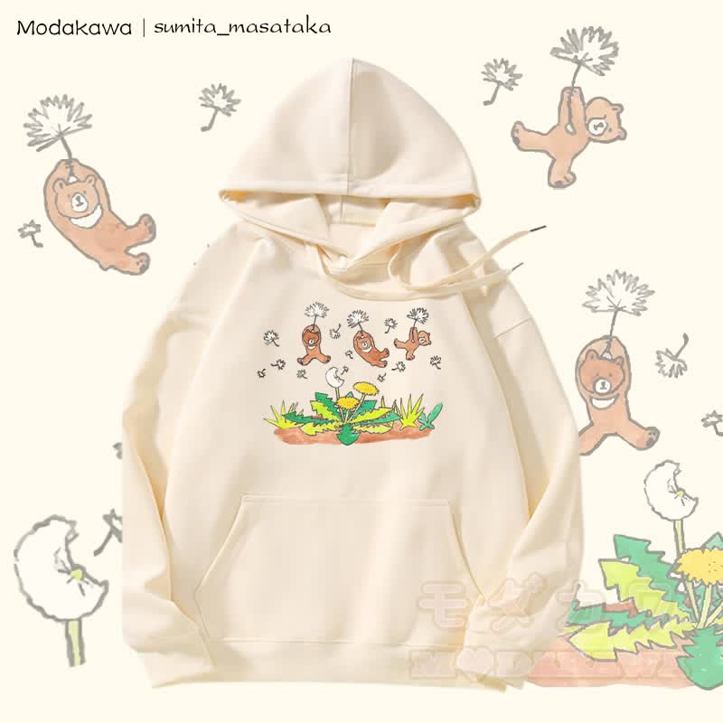 MODAKAWA X sumita_masataka Bears Floating With Dandelions Graphic Fleece Lined Hoodie - Beige - 5XL - image 2