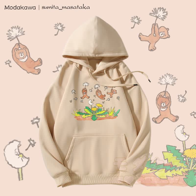 MODAKAWA X sumita_masataka Bears Floating With Dandelions Graphic Fleece Lined Hoodie - Apricot - 5XL - image 1