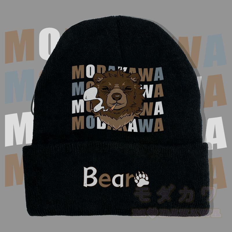 MODAKAWA Smoking Bear Graphic Knitted Hat - Black - 36-60 cm - image 4