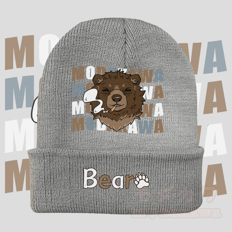 MODAKAWA Smoking Bear Graphic Knitted Hat - Grey - 36-60 cm - image 1