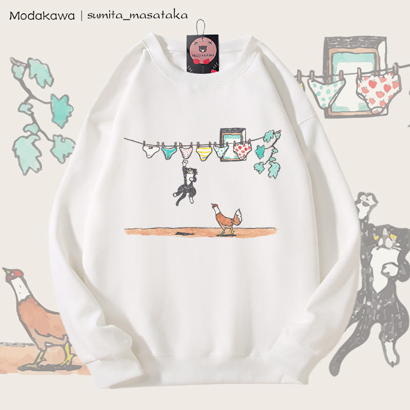 MODAKAWA X sumita_masataka Underwear Snatcher Cat Graphic Unisex Sweatshirt - White - 5XL - image 1