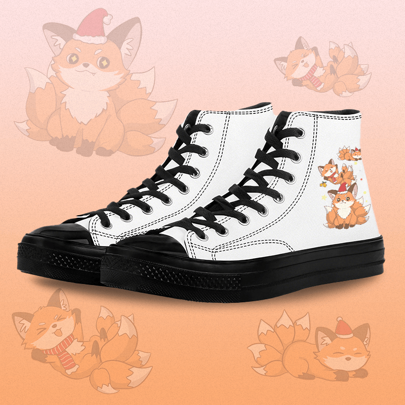 MODAKAWA Christmas Fox Graphic High Top Canvas Shoes - White A - 45 - image 1