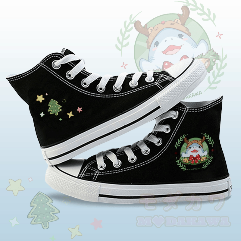 MODAKAWA Christmas Shark Graphic High Top Canvas Shoes - Black - 44 - image 1