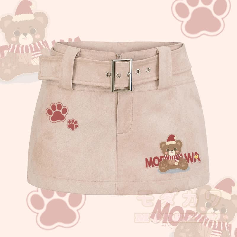 MODAKAWA Christmas Bear Graphic Belted Mini Skirt - Pink - L - image 2