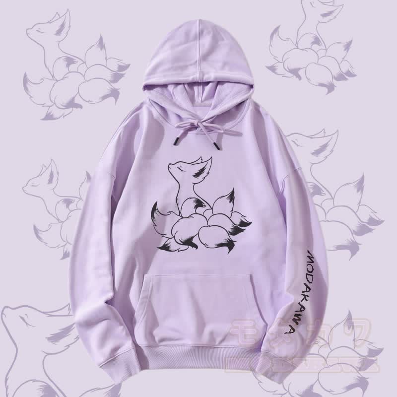 MODAKAWA Mystic Nine-Tailed Fox Graphic Streetwear Pullover Hoodie - Purple - 5XL - image 2