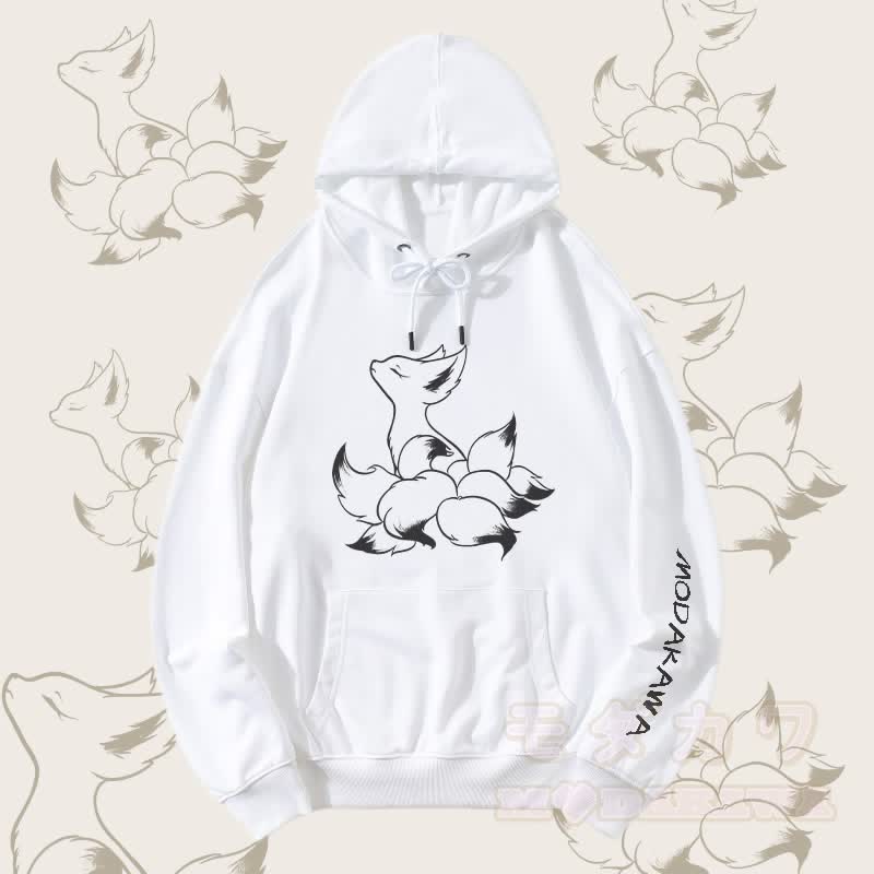 MODAKAWA Mystic Nine-Tailed Fox Graphic Streetwear Pullover Hoodie - White - 5XL - image 1