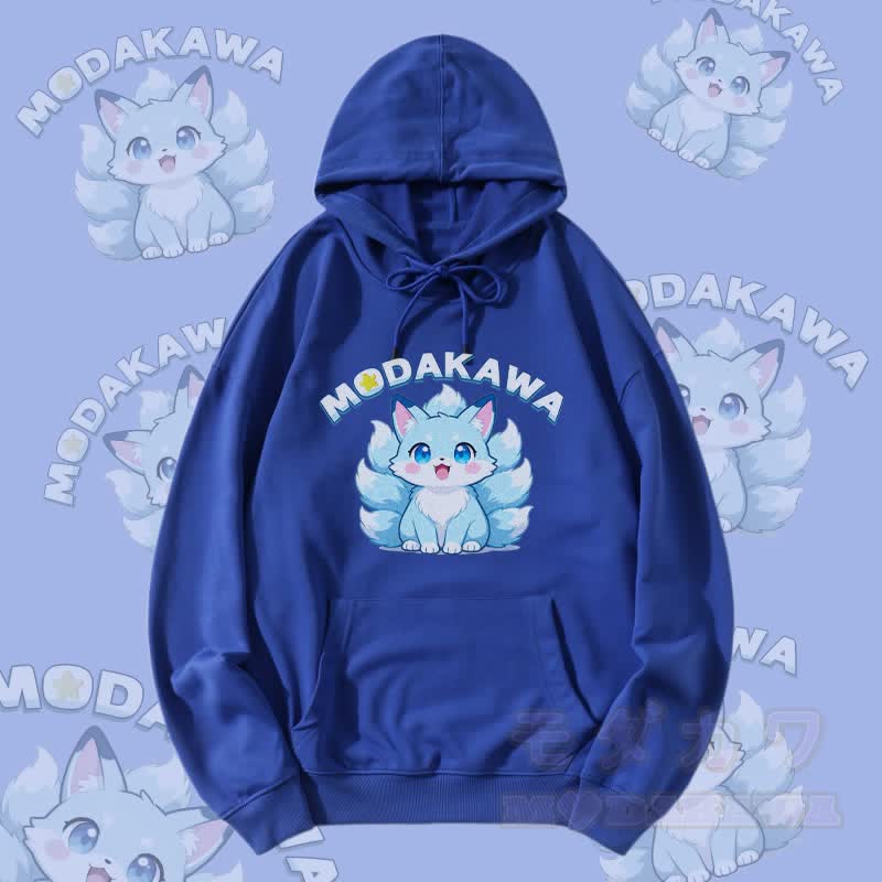 MODAKAWA Cute Nine-Tailed Fox Graphic Streetwear Pullover Hoodie - Blue - 5XL - image 1
