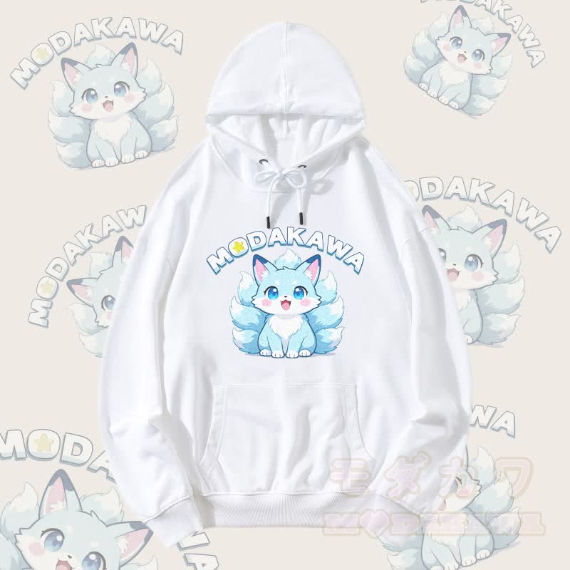 MODAKAWA Cute Nine-Tailed Fox Graphic Streetwear Pullover Hoodie - White - 5XL - image 2