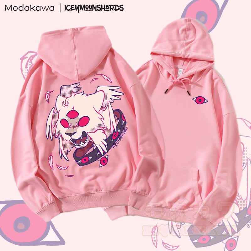 MODAKAWA X iceymoonshards Cat Hiss Graphic Streetwear Pullover Hoodie - Pink - 5XL - image 2