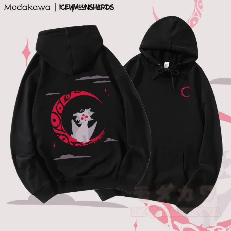 MODAKAWA X iceymoonshards Catmoon Graphic Streetwear Pullover Hoodie - Black - 5XL - image 1