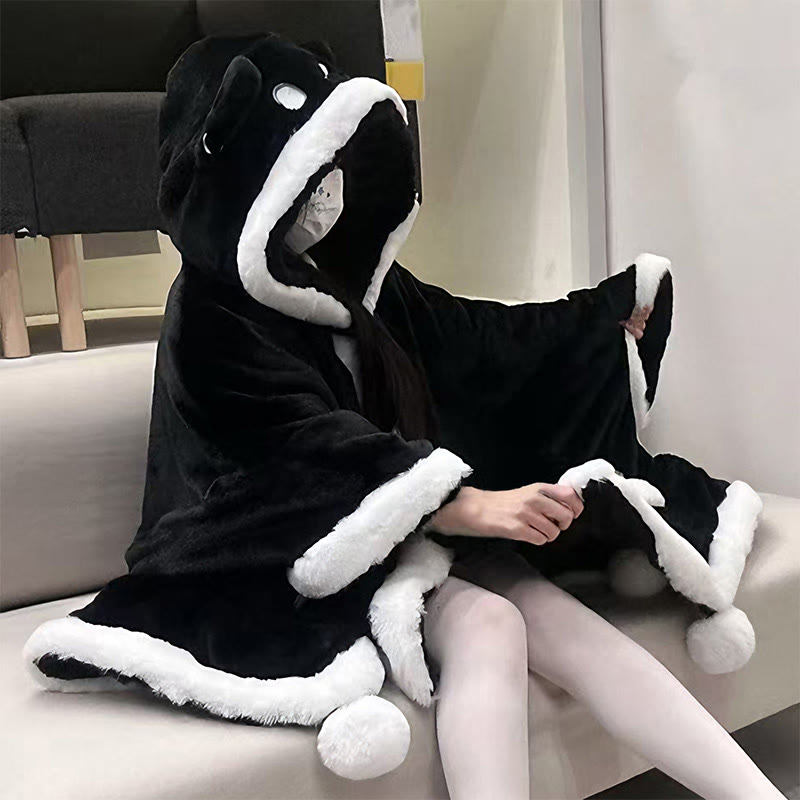 Ghost Cat Plush Hooded Cape Robe Pajamas - Robe - One Size - image 2