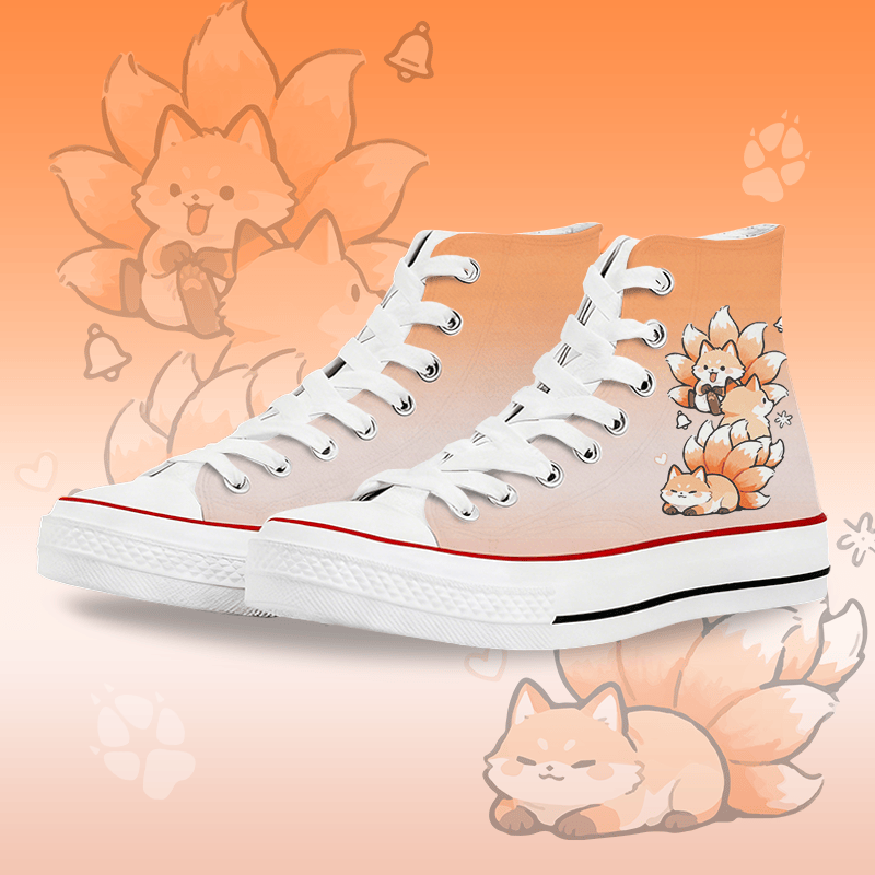 MODAKAWA Gradient Nine-tailed Fox Graphic High Top Canvas Shoes - White A - 45 - image 1