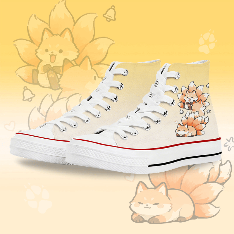 MODAKAWA Gradient Nine-tailed Fox Graphic High Top Canvas Shoes - White B - 45 - image 2