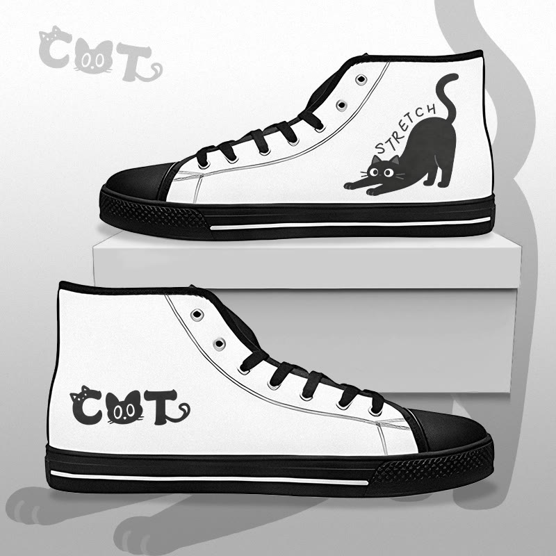 MODAKAWA Stretching Black Cat Graphic High Top Canvas Shoes - White B - 44 - image 2