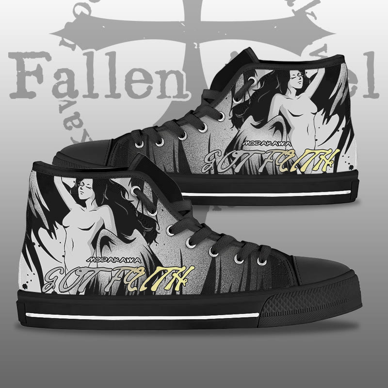 MODAKAWA GOT FAITH Angel Graphic High Top Canvas Shoes - Black - 44 - image 1