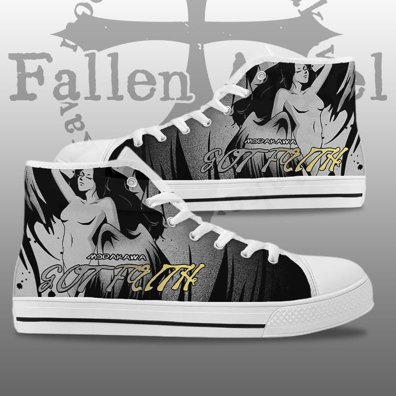 MODAKAWA GOT FAITH Angel Graphic High Top Canvas Shoes - White - 44 - image 2