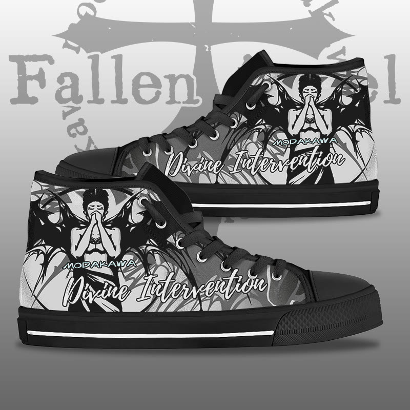 MODAKAWA DIVINE INTERVENTION Black-Wing Angel Graphic High Top Canvas Shoes - Black - 44 - image 2