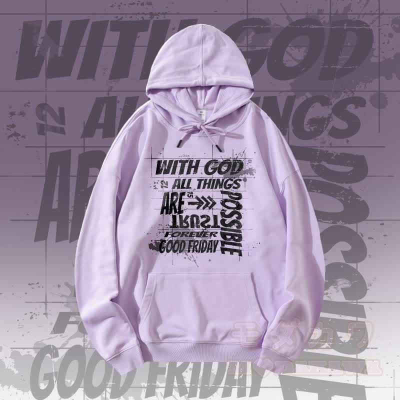 MODAKAWA WITH GOD ALL THINGS ARE POSSIBLE Graphic Streetwear Pullover Hoodie - Light Purple - 5XL - image 2