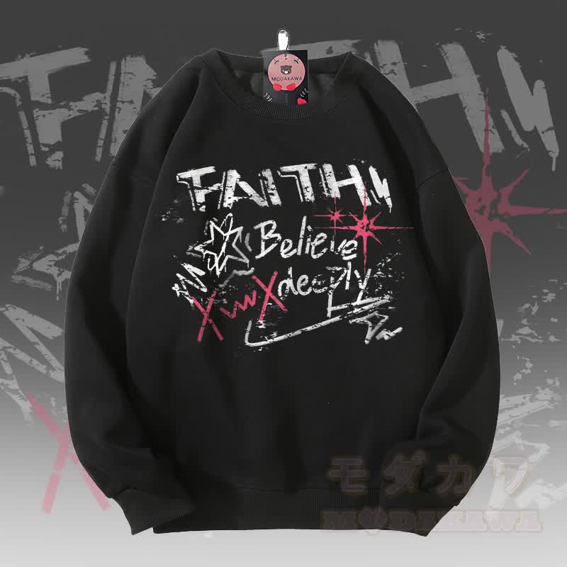 MODAKAWA FAITH BELIEVE DEEPLY Graphic Unisex Sweatshirt - Black - 5XL - image 1