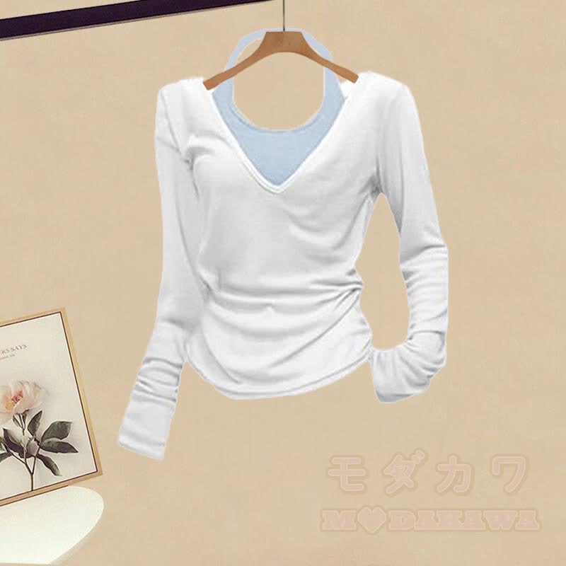 V-neck Shirt Halter Top Lace Skirt Wide Leg Pantskirt Four Pieces Set - image 2