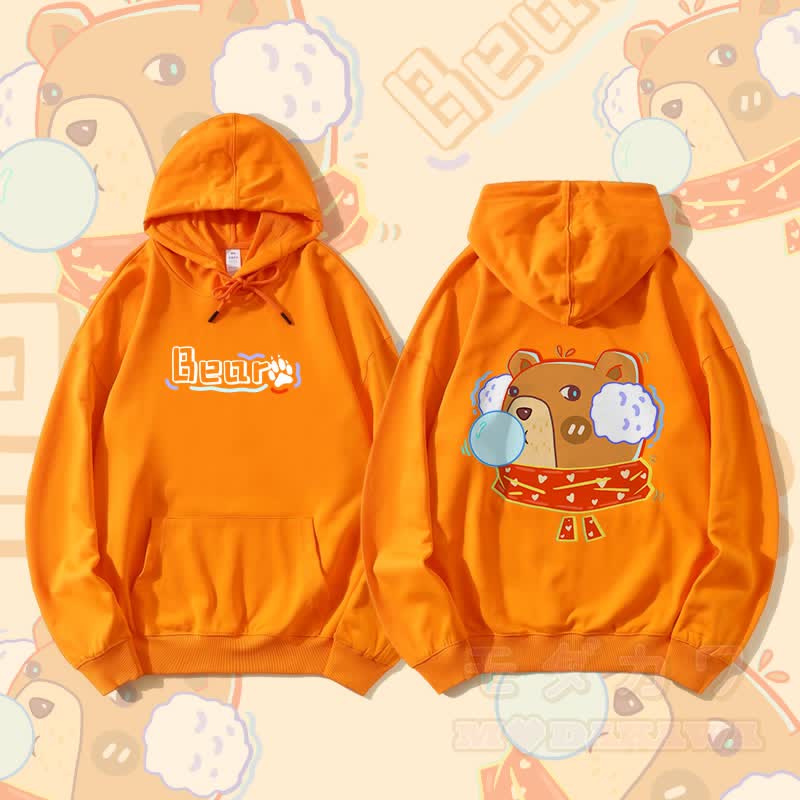 MODAKAWA Bubble Bear Graphic Streetwear Pullover Hoodie - Orange - 5XL - image 2