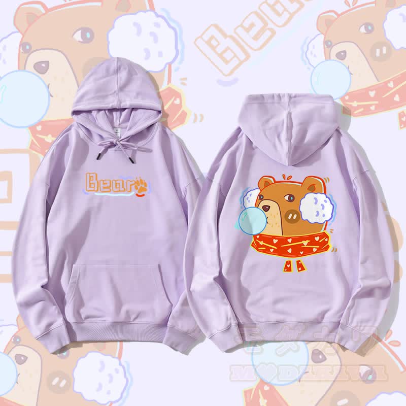 MODAKAWA Bubble Bear Graphic Streetwear Pullover Hoodie - Purple - 5XL - image 1