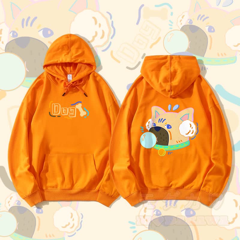 MODAKAWA Bubble Dog Graphic Streetwear Pullover Hoodie - Orange - 5XL - image 2