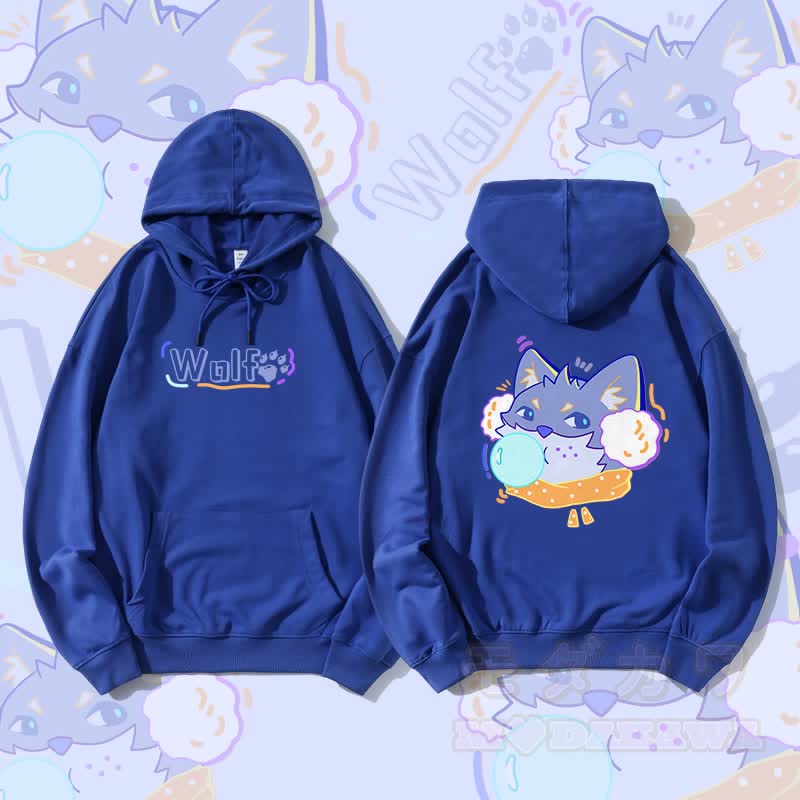 MODAKAWA Bubble Wolf Graphic Streetwear Pullover Hoodie - Royal Blue - 5XL - image 1