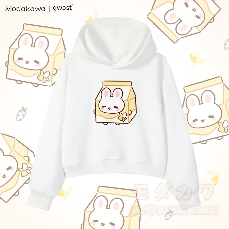 MODAKAWA X gwosti Bunana Milk Graphic Cropped Cotton Hoodie - White - 3XL - image 4