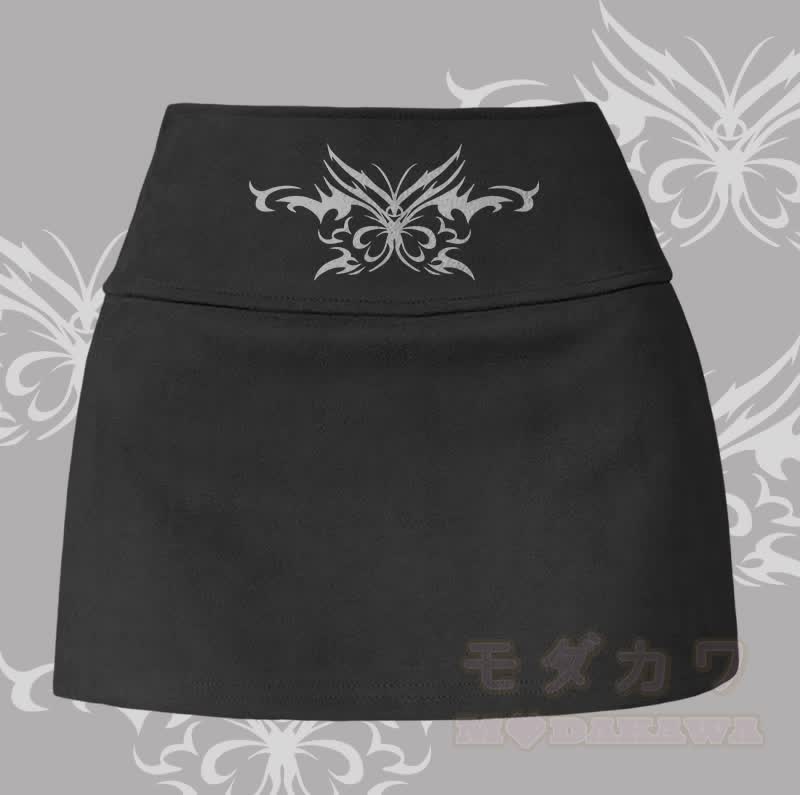 MODAKAWA Butterfly Totem Graphic Slit Mini Skirt - Black - XL - image 3