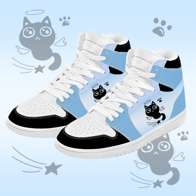 MODAKAWA Cat Graphic Color Block High Top Canvas Shoes - Blue B - 48 - image 2