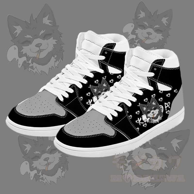 MODAKAWA Koda Smoking Puppy Graphic Color Block High Top Canvas Shoes - Black B - 48 - image 2