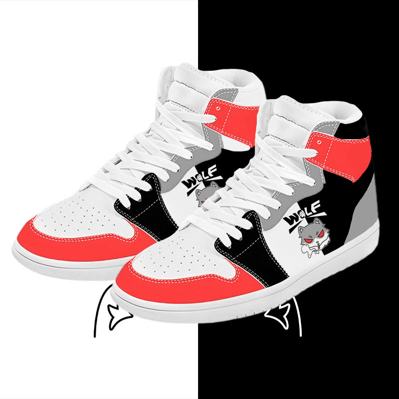 MODAKAWA Smoking Wolf Graphic Color Block High Top Canvas Shoes - Black&Red - 48 - image 2