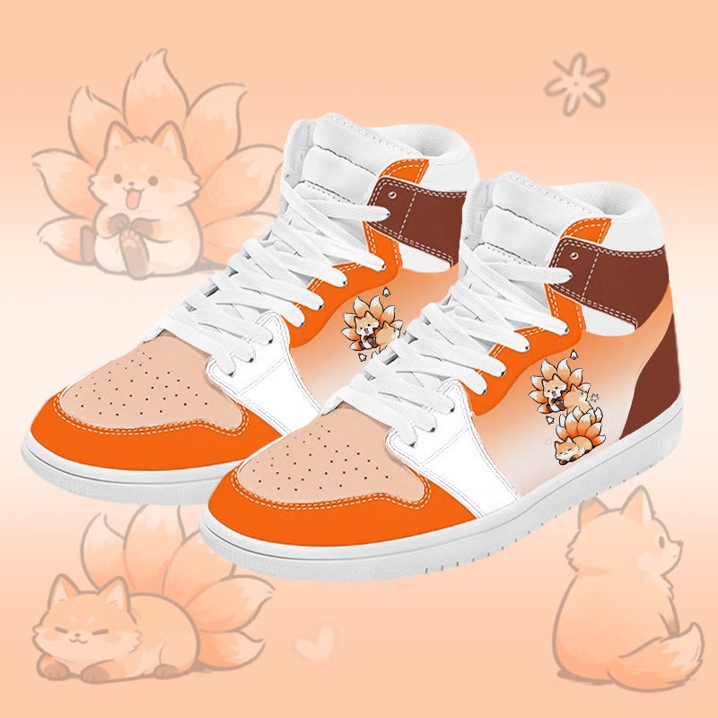 MODAKAWA Gradient Nine-tailed Fox Graphic Color Block High Top Canvas Shoes - Orange - 48 - image 1