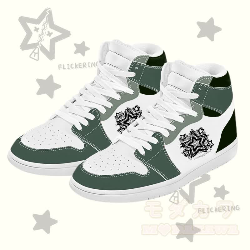 MODAKAWA Star Graphic Color Block High Top Canvas Shoes - Green - 48 - image 2