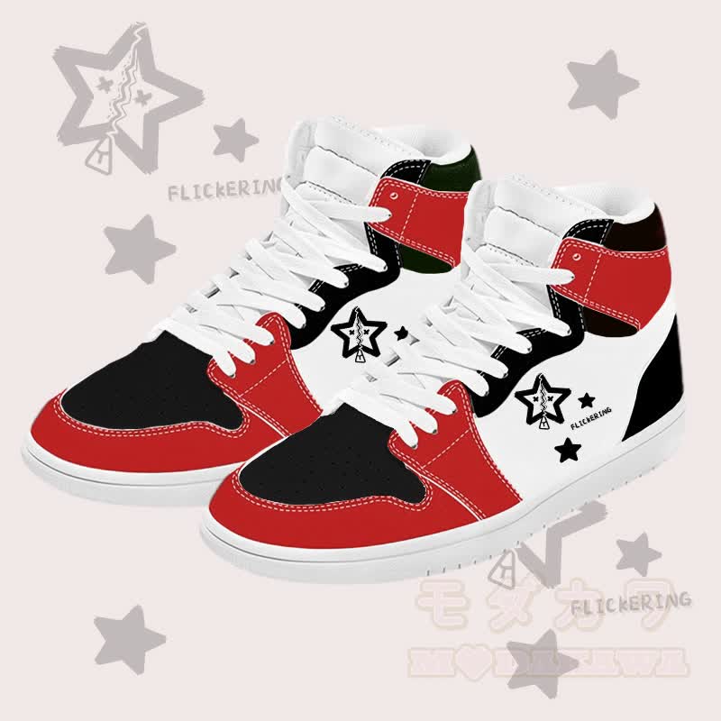 MODAKAWA Star Graphic Color Block High Top Canvas Shoes - Red - 48 - image 1