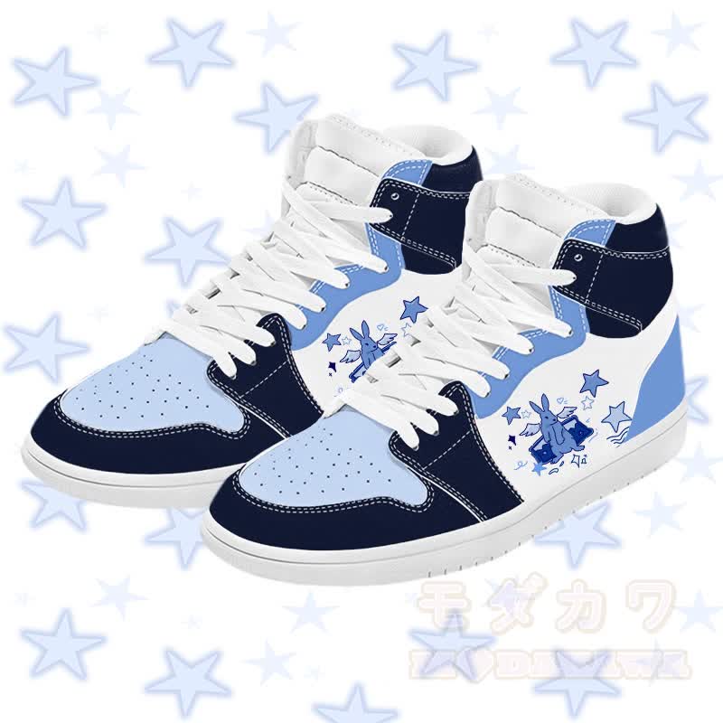 MODAKAWA Angel Bunny Graphic Color Block High Top Canvas Shoes - Blue B - 48 - image 2